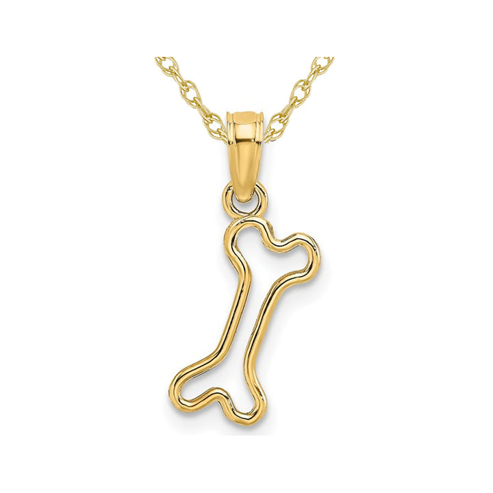 10K Yellow Gold Cut-Out Dog Bone Charm Pendant Necklace with Chain Image 1