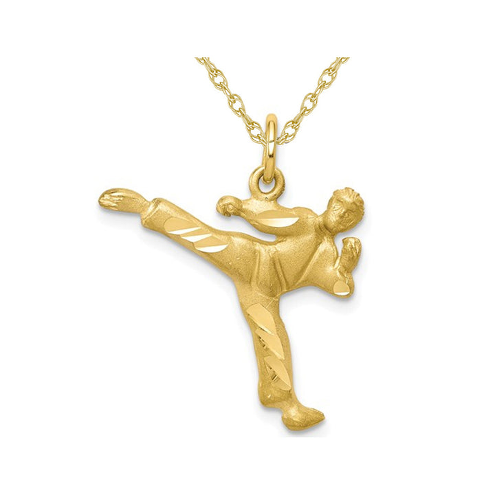 10K Yellow Gold Karate Kick Master Charm Pendant Necklace with Chain Image 1