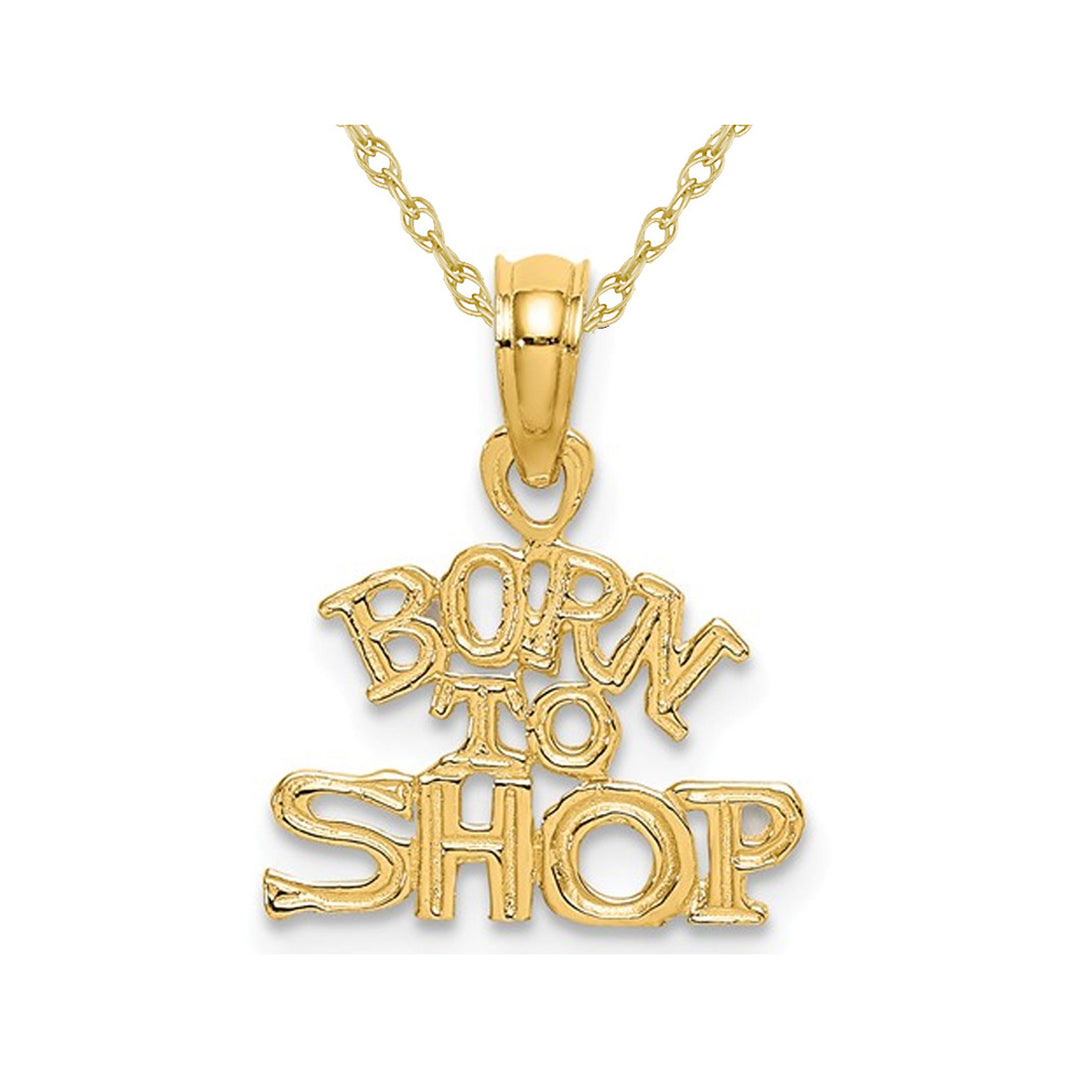 14K Yellow Gold - Born To Shop - Charm Pendant Necklace with Chain Image 1