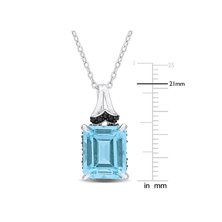 7.73 Carat (ctw) Blue Topaz and Black Sapphire Pendant Necklace in Sterling Silver with Chain Image 4
