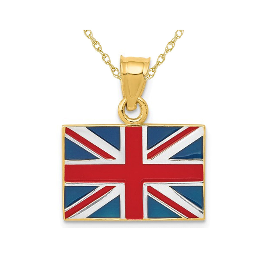 14K Yellow Gold Solid United Kingdom Flag Charm Pendant Necklace with Chain Image 1