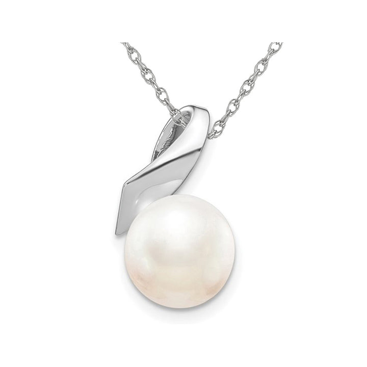 Freshwater Cultured Pearl Solitaire Pendant Necklace in 14K White Gold with Chain Image 1