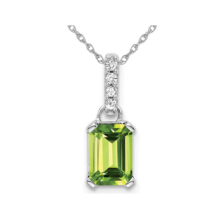 1.00 Carat (ctw) Emerald Cut Peridot Drop Pendant Necklace in 10K White Gold with Chain Image 1