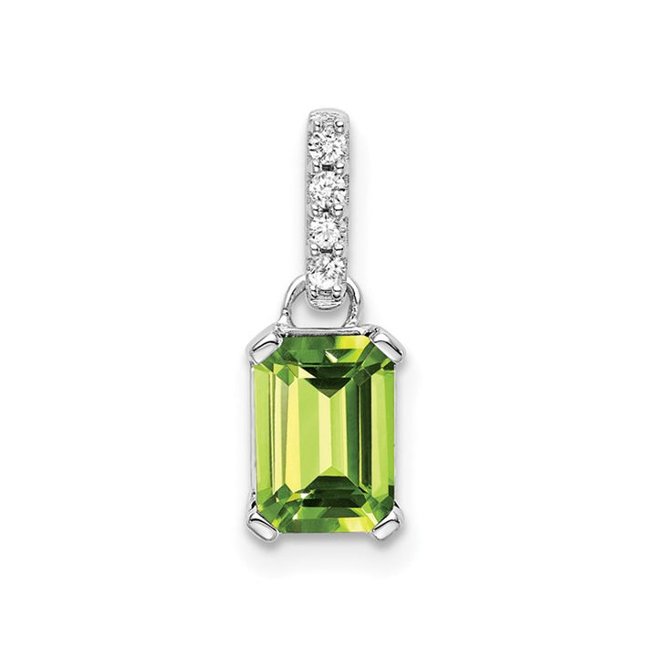 1.00 Carat (ctw) Emerald Cut Peridot Drop Pendant Necklace in 10K White Gold with Chain Image 4