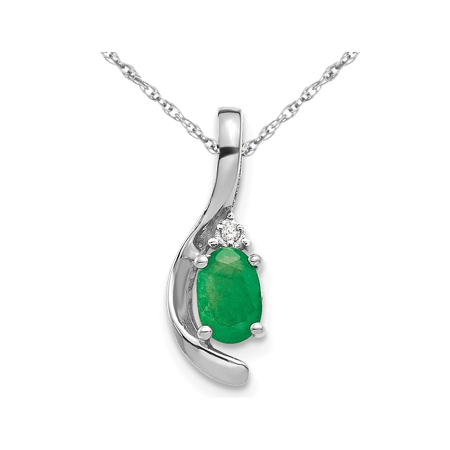 1/3 Carat (ctw) Natural Emerald Pendant Necklace in 14K White Gold with Chain Image 1