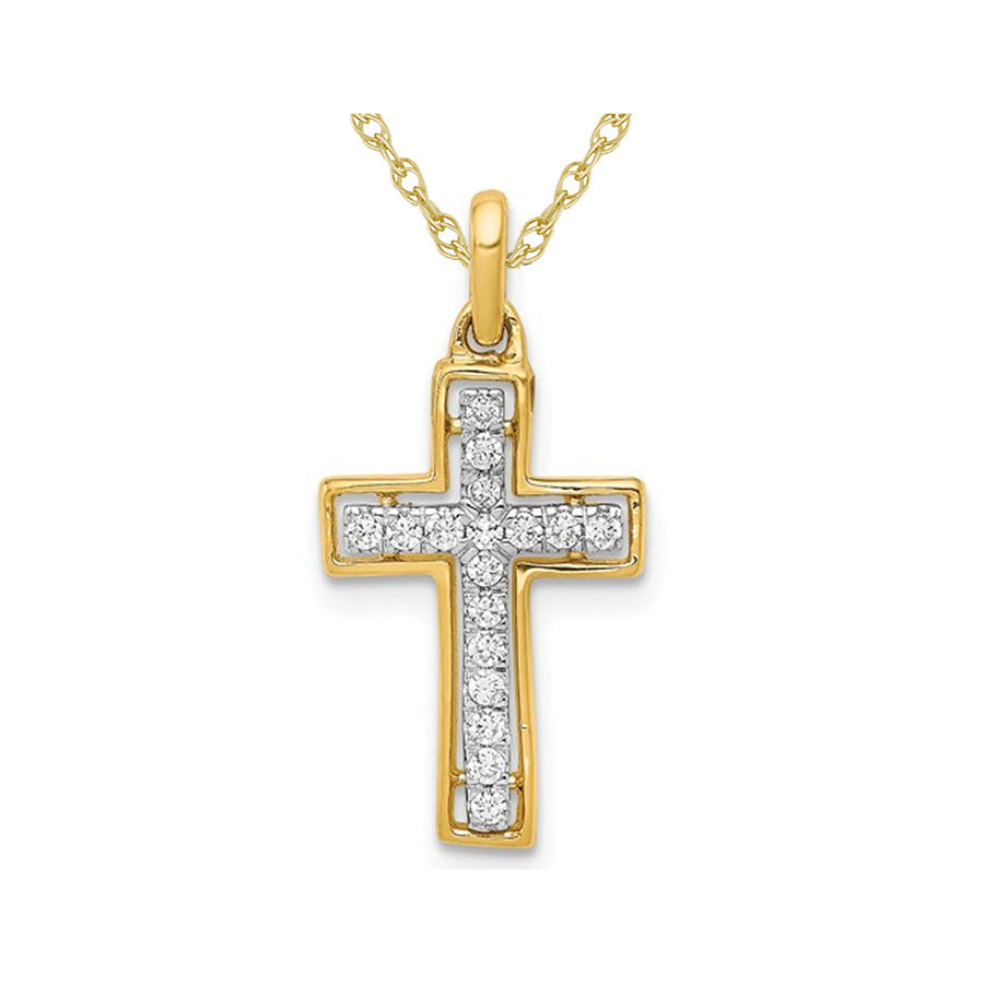 1/8 Carat (ctw) Diamond Cross Pendant Necklace in 14K Two Tone Gold with Chain Image 1