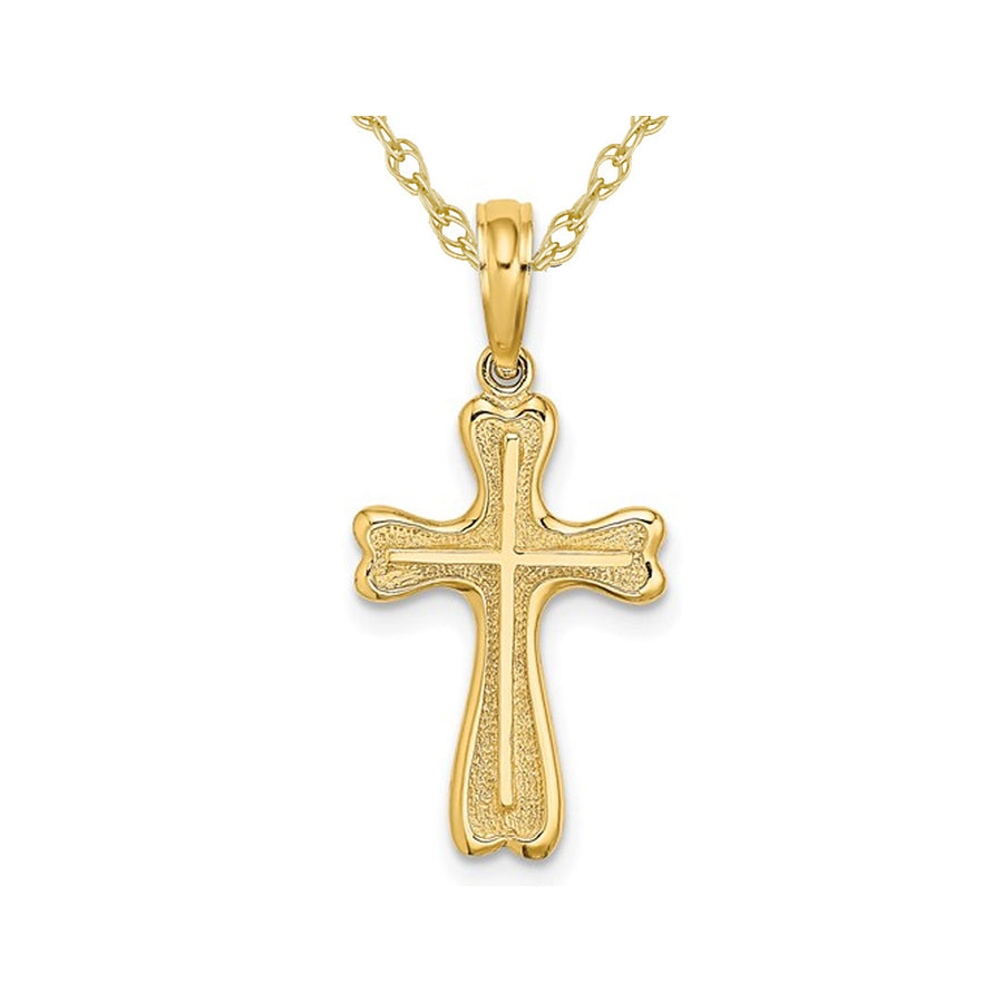 10K Yellow Gold Textured Heart Edges Cross Pendant Necklace with Chain Image 1