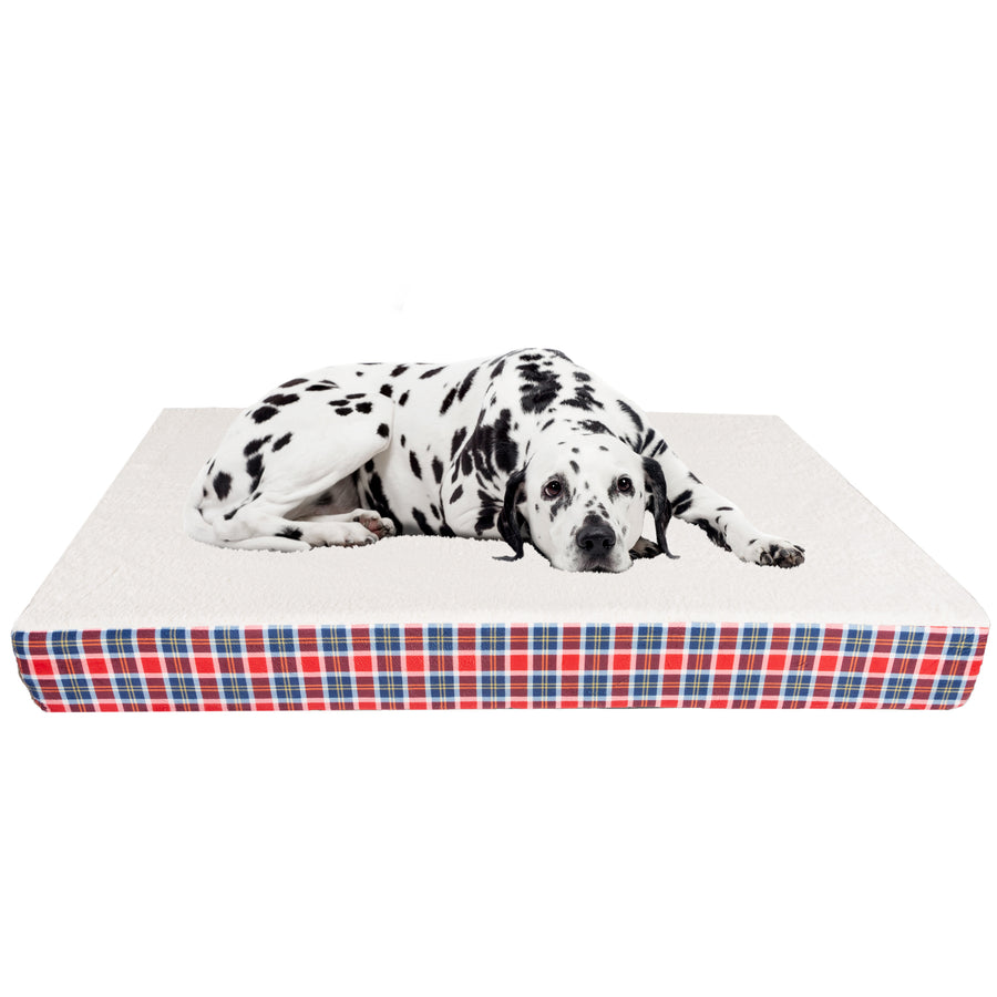 Petmaker Orthopedic Dog Bed 44x36 Sherpa Top Memory Foam Americana Plaid Image 1