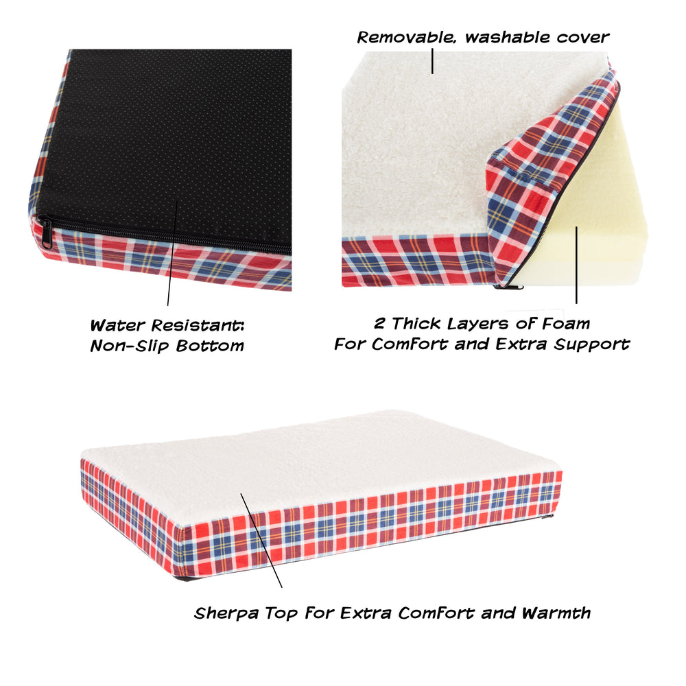 Petmaker Orthopedic Dog Bed Memory Foam Sherpa Top 20.5x15.5 Plaid Cover Image 2