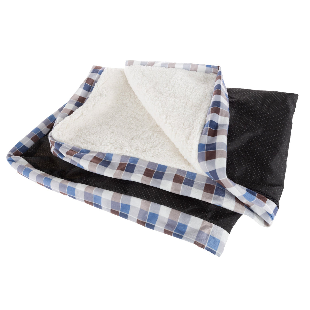 PETMAKER Dog Bed Replacement Cover Sherpa Top Brown Blue Plaid Small 19-21 inch Image 1