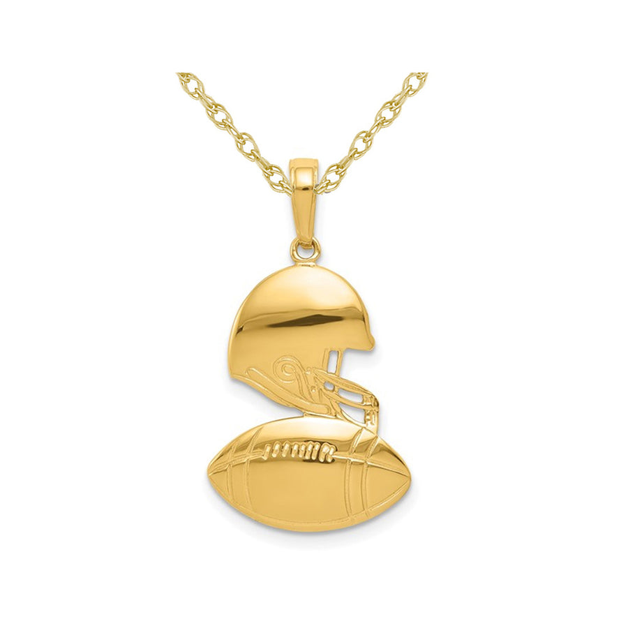 14K Yellow Gold Football and Helmet Charm Pendant Necklace with Chain Image 1