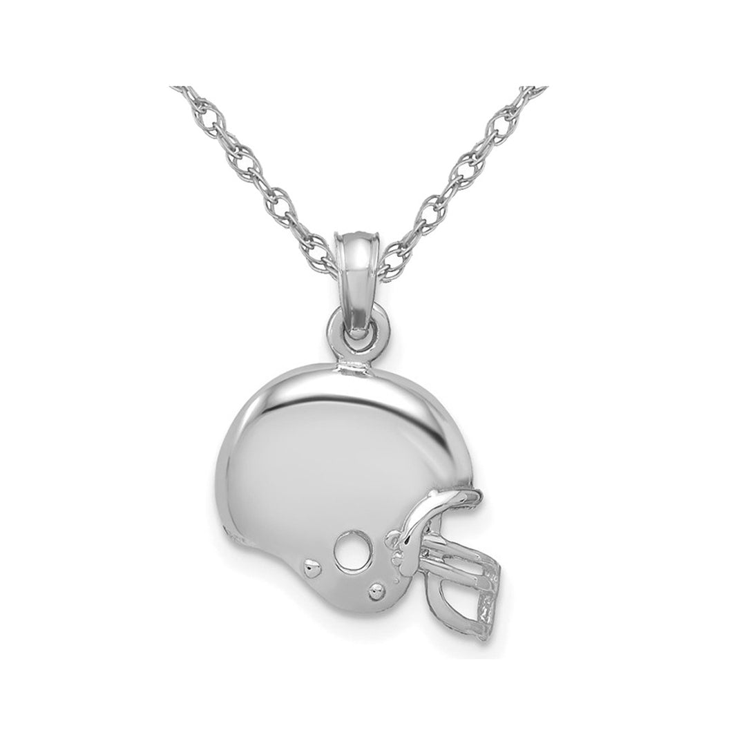 14K White Gold Football Helmet Charm Pendant Necklace with Chain Image 1