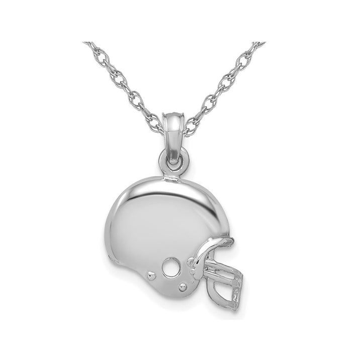 14K White Gold Football Helmet Charm Pendant Necklace with Chain Image 1