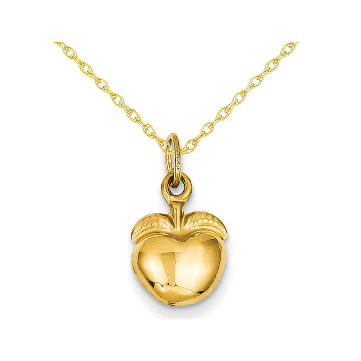 Golden Apple Charm Pendant Necklace in 14K Yellow Gold with Chain Image 1