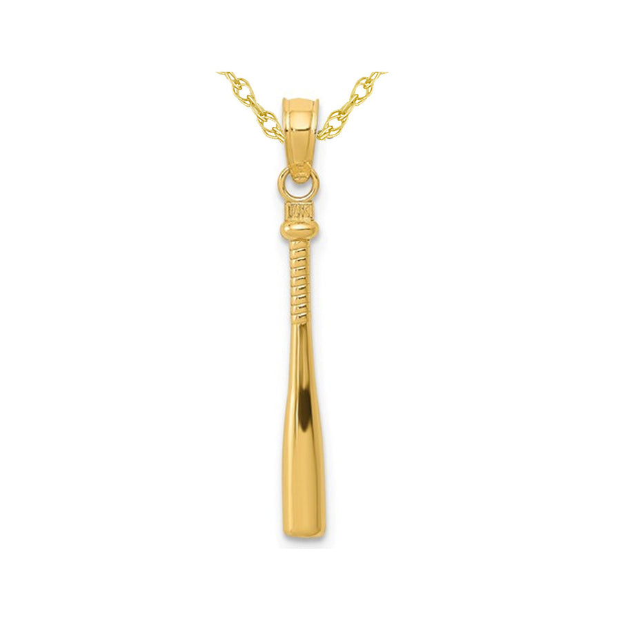 14K Yellow Gold Baseball Bat Pendant Necklace in with Chain Image 1
