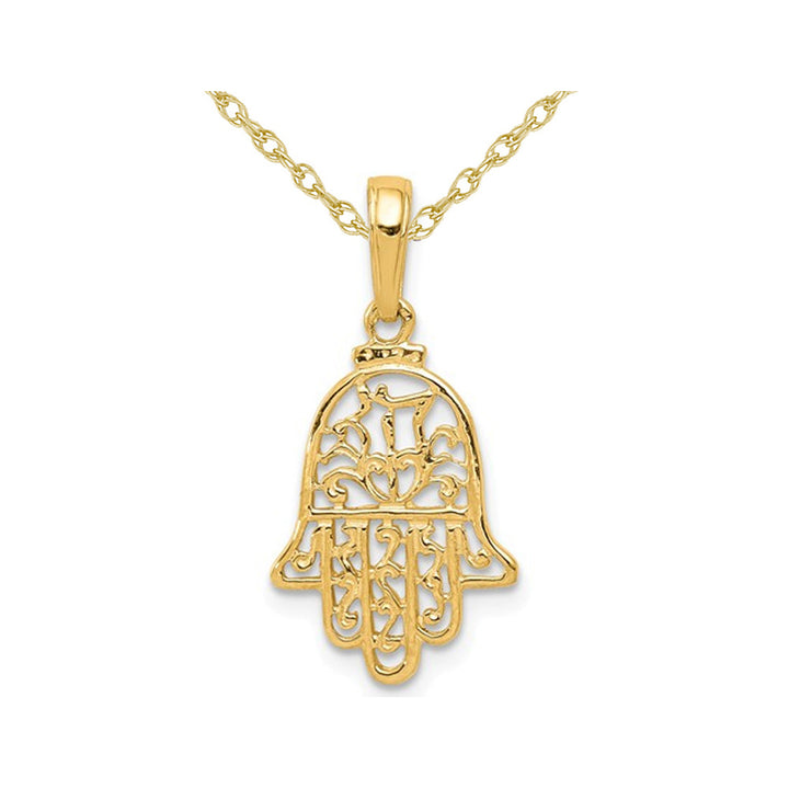 14K Yellow Gold Hamsa Pendant Necklace in with Chain Image 1