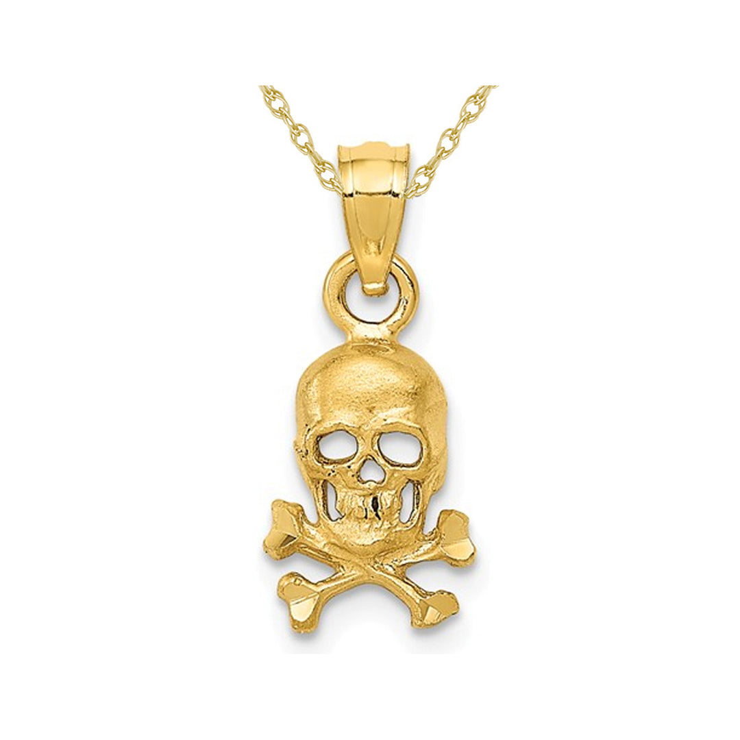 14K Yellow Gold Skull and Cross Bones Charm Pendant Necklace with Chain Image 1