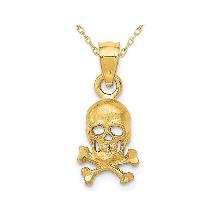 14K Yellow Gold Skull and Cross Bones Charm Pendant Necklace with Chain Image 1