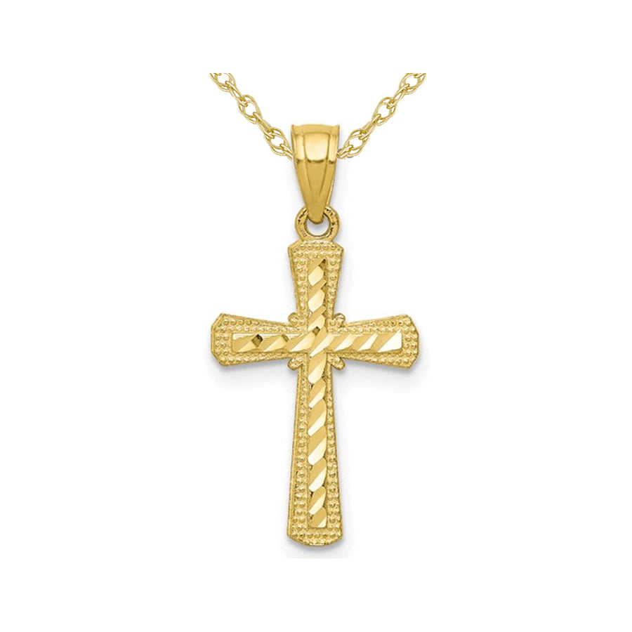 10K Yellow Gold Diamond Cut Cross Pendant Necklace with Chain Image 1