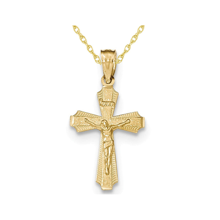 14K Yellow Gold Small Passion Crucifix Pendant Necklace with Chain Image 1