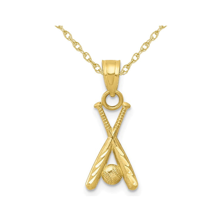 10K Yellow Gold Baseball with Bats Pendant Necklace in with Chain Image 1