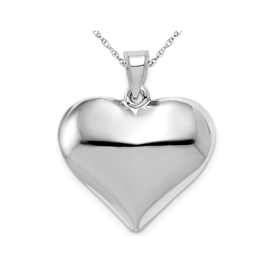 14K White Gold Puffed Heart Pendant Necklace with Chain Image 1