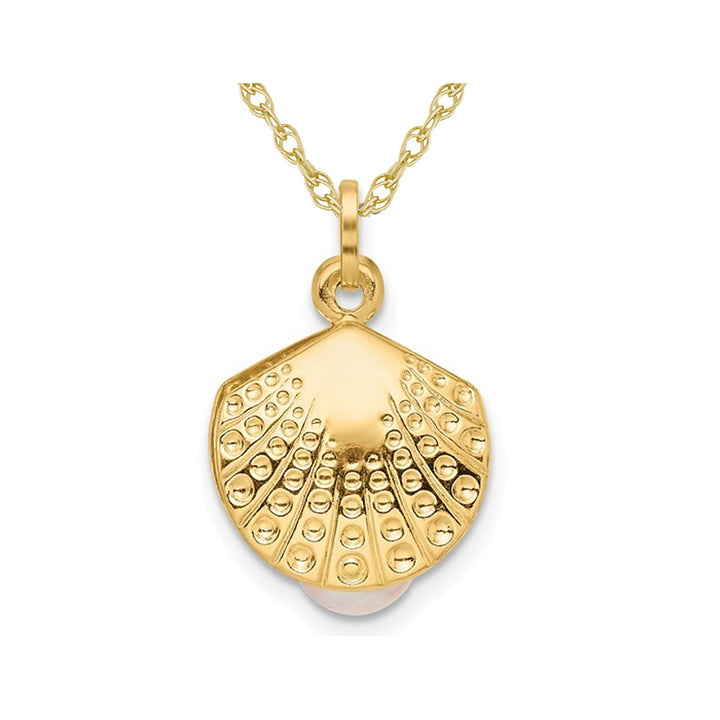 Freshwater Cultured Rice Pearl Clam Charm Pendant Necklace in 14K Yellow Gold with Chain Image 1