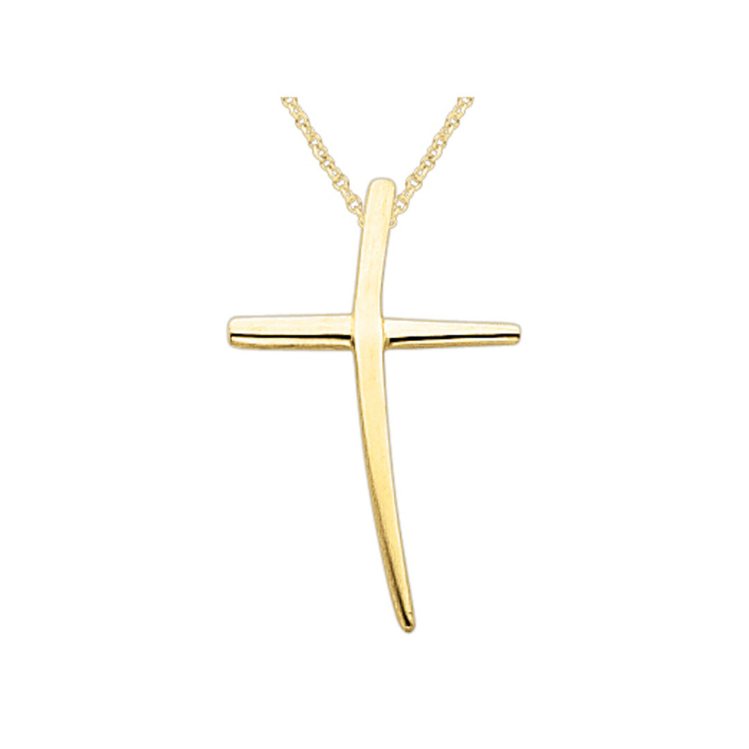 14K Yellow Gold Polished Cross Pendant Necklace in with Chain Image 1