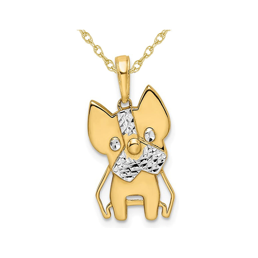 14K Yellow Gold Diamond-Cut Scottie Dog Charm Pendant Necklace with Chain Image 1