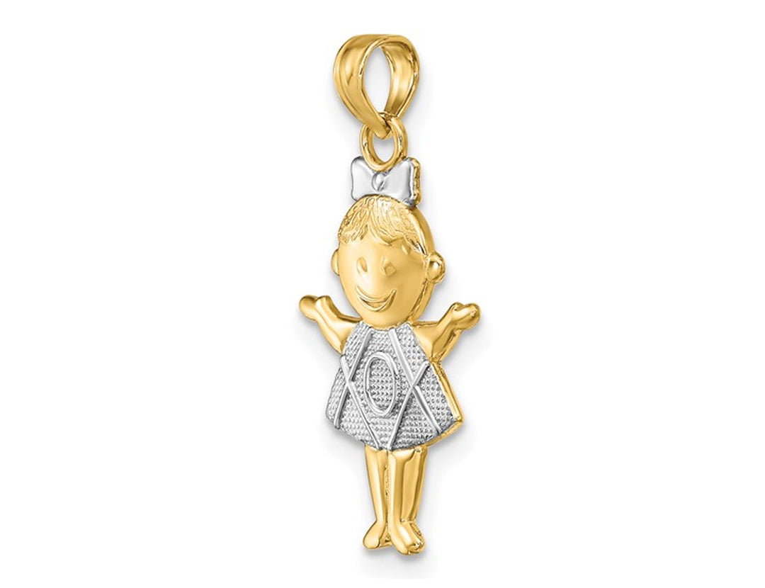 10K Yellow Gold Polished Textured Girl Charm Pendant Necklace with Chain Image 3