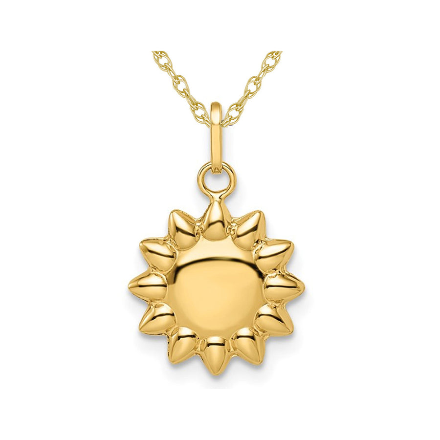 14K Yellow Gold Puffed Sun Charm Pendant Necklace with Chain Image 1