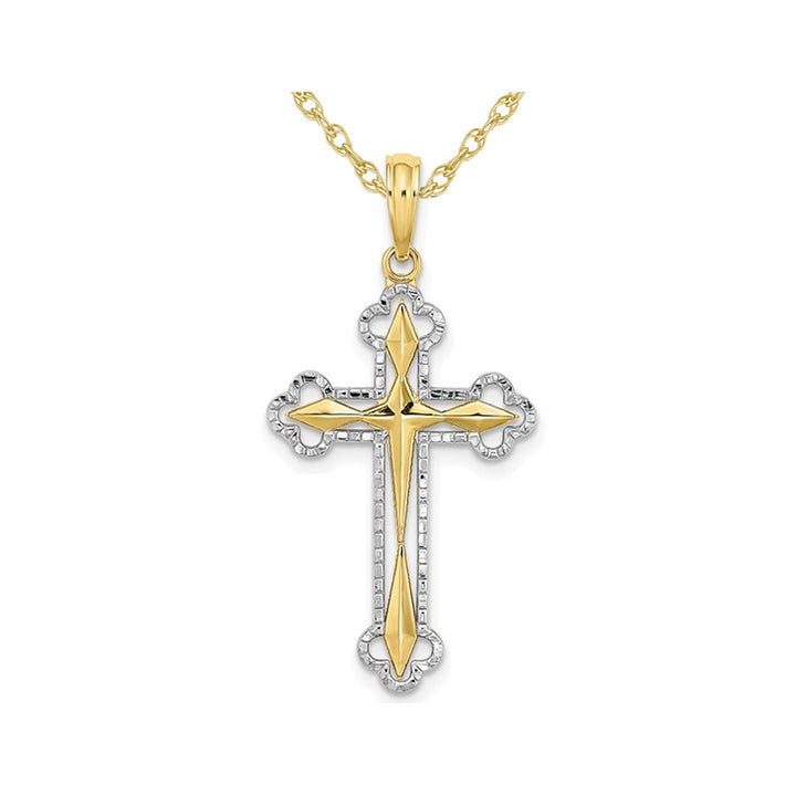 10K Yellow Gold Reversible Cross Charm Pendant Necklace with Chain Image 1