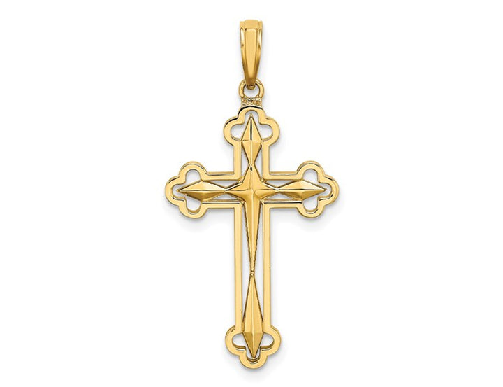 10K Yellow Gold Reversible Cross Charm Pendant Necklace with Chain Image 3