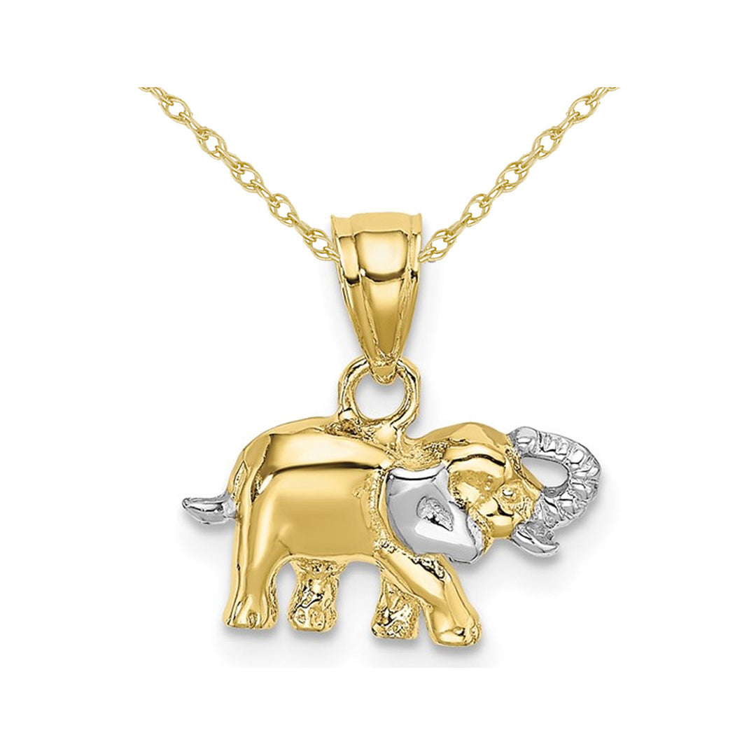 10K Yellow Gold Small Elephant Charm Pendant Necklace with Chain Image 1