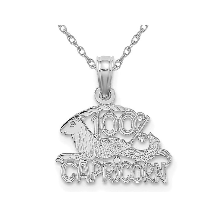 14K White Gold 100% CAPRICORN Zodiac Charm Astrology Zodiac Pendant Necklace with Chain Image 1