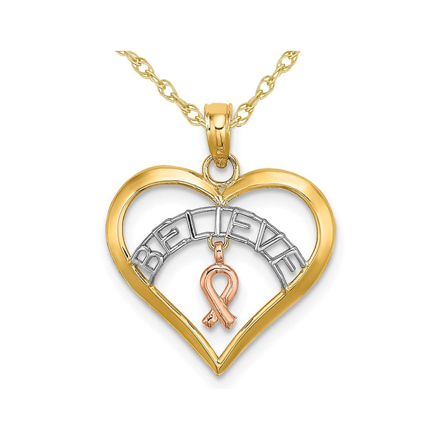 10K Yellow Gold Believe Heart Pendant Necklace with Chain Image 1