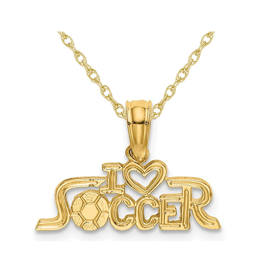 10K Yellow Gold I HEART SOCCER Charm Pendant Necklace with Chain Image 1