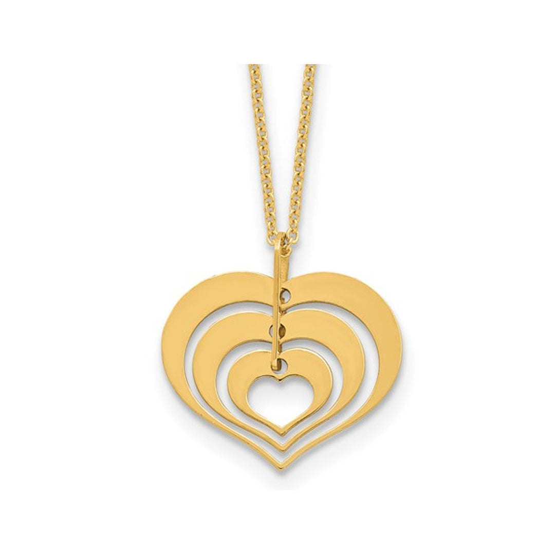 14K Yellow Gold Triple Heart Charm Pendant Necklace with Chain Image 1