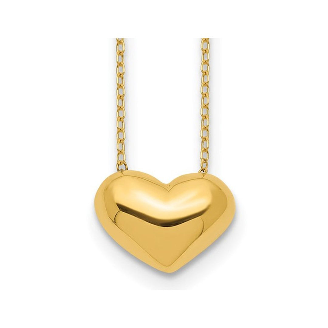 14K Yellow Gold Puffed Heart Charm Necklace Pendant with 18 Inch Chain Image 1