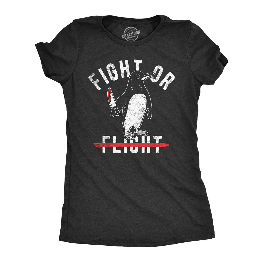 Womens Fight Or Flight T Shirt Funny Killer Penguin Funny Flying Joke Tee For Ladies Image 1