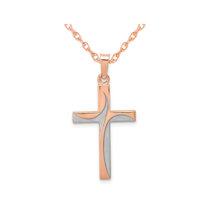 14K Rose Gold Fashion Cross Pendant Necklace with Chain Image 1