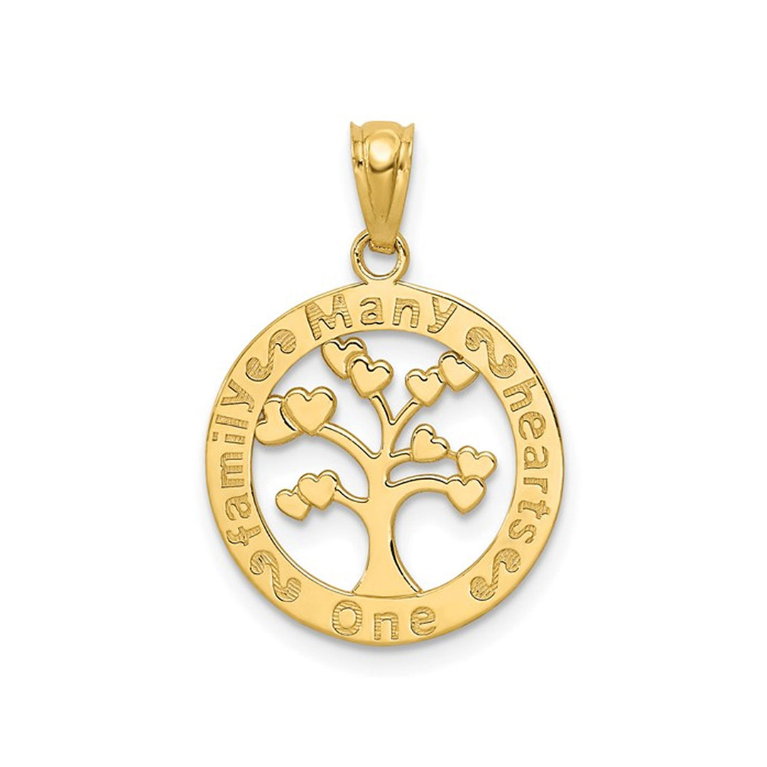 14K Yellow Gold Polished ONE FAMILY MANY HEARTS Tree Pendant Charm (No Chain) Image 1