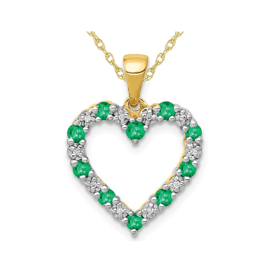 1/3 Carat (ctw) Natural Green Emerald Heart Pendant Necklace in 14K Yellow Gold with Chain Image 1