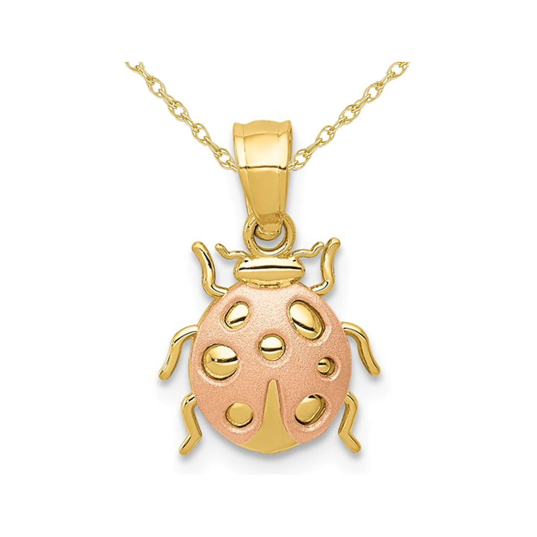 14K Yellow and Rose Pink Gold Ladybug Pendant Necklace with Chain Image 1