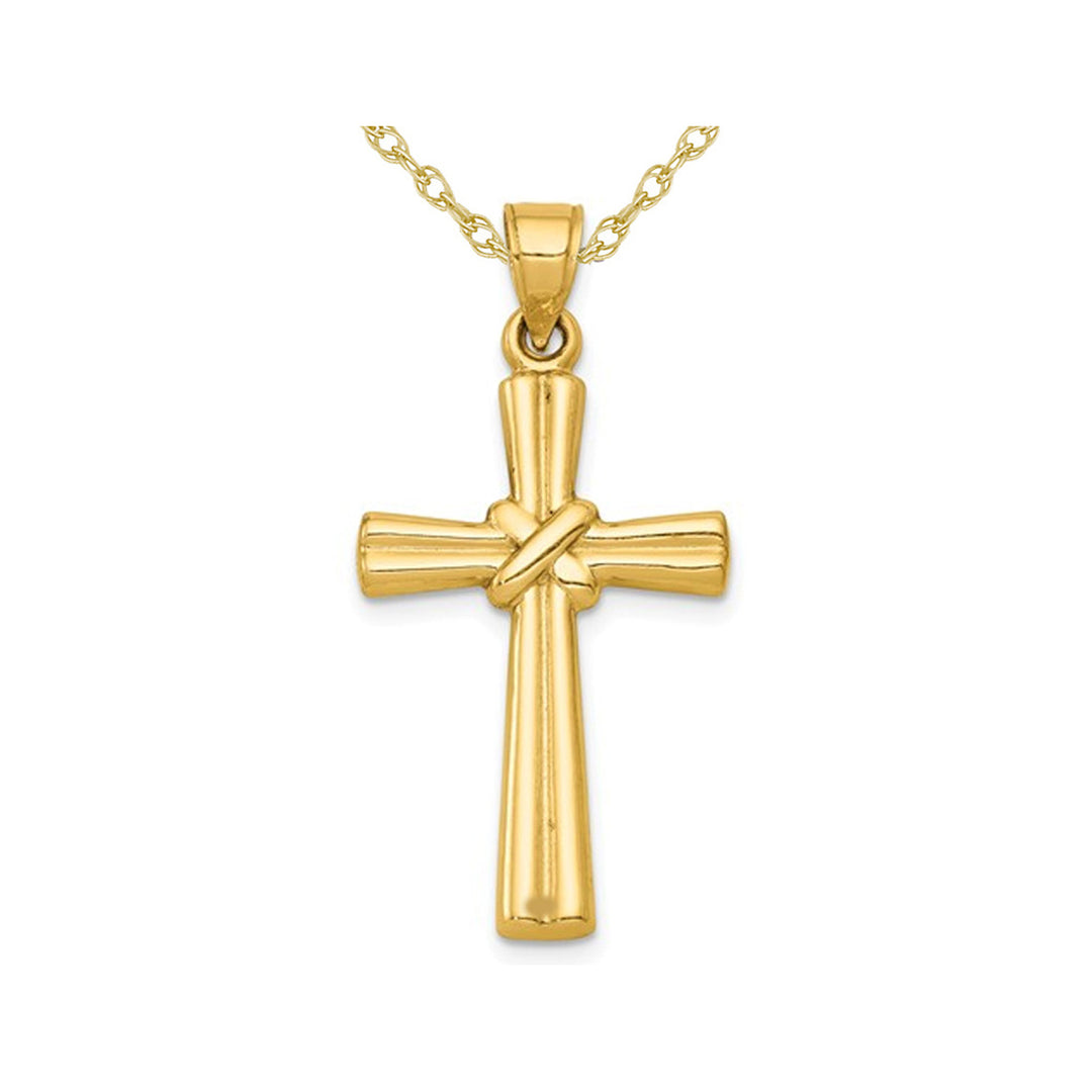 14K Yellow Gold Cross Pendant Necklace with Chain Image 1