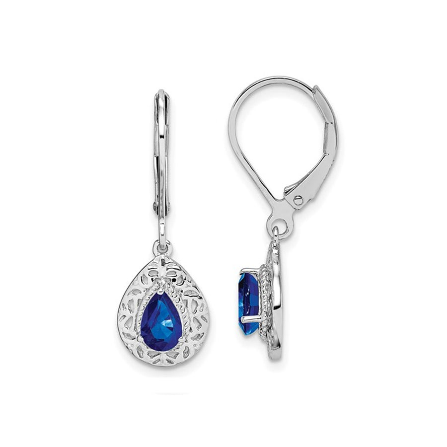 1.00 Carat (ctw) Natural Blue Sapphire Dangle Earrings in Sterling Silver Image 1