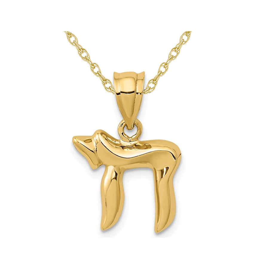 14K Yellow Gold Chai Charm Pendant Necklace with Chain Image 1