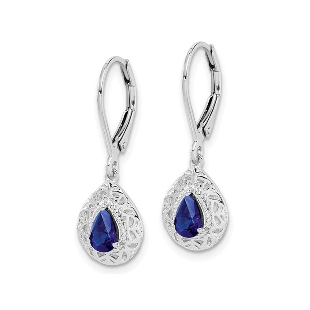 1.00 Carat (ctw) Natural Blue Sapphire Dangle Earrings in Sterling Silver Image 2