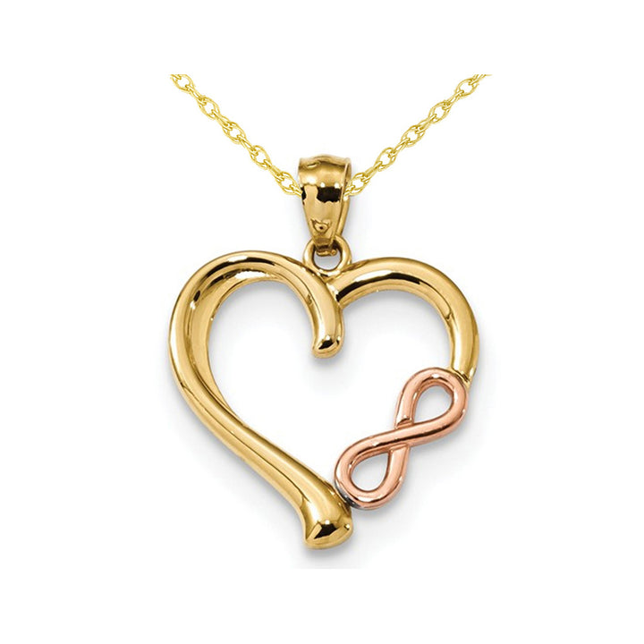 14K Yellow and Pink Gold Heart Infinity Pendant Necklace with Chain Image 1