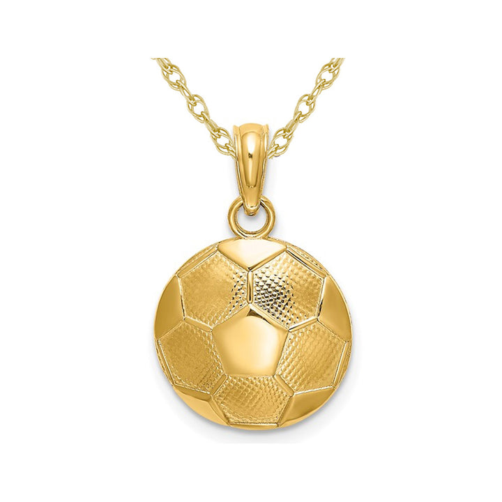 10K Yellow Gold Classic Soccer ball (Football) Charm Pendant Necklace with Chain Image 1